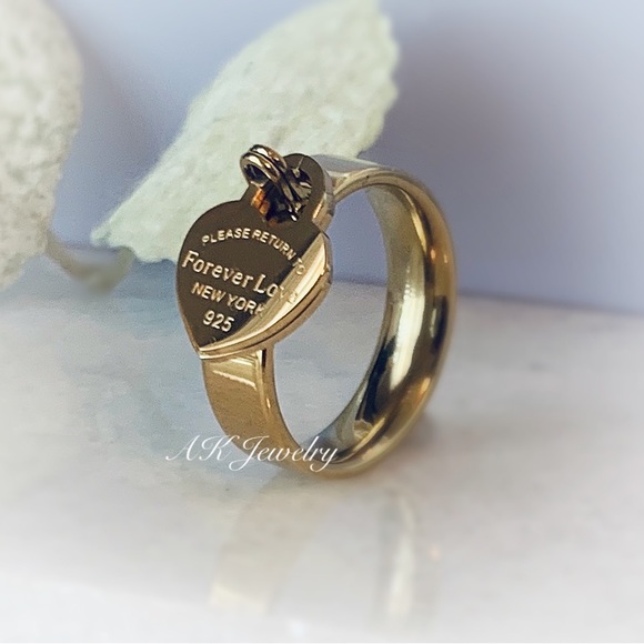 đź’Ž18k Dangle Heart RING, Please Return to words, 2 Hearts - Picture 2 of 5